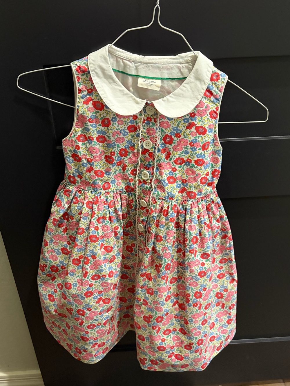 Mini Boden— Girls Floral Peter Pan Collar Dress - White Collar, Floral.